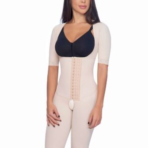 BRALESS FULL BODY ABOVE THE KNEE FAJA WITH SLEEVES AND HOOK CLOSURE -  LekkiHill